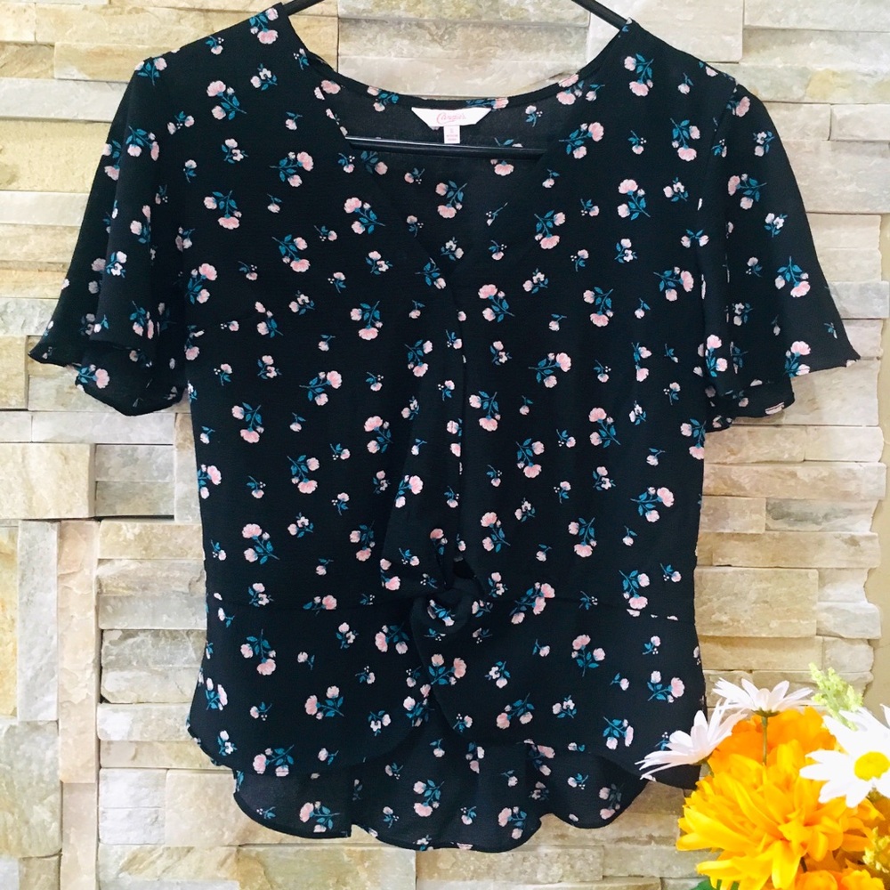 NWOT Black with Floral Print Top